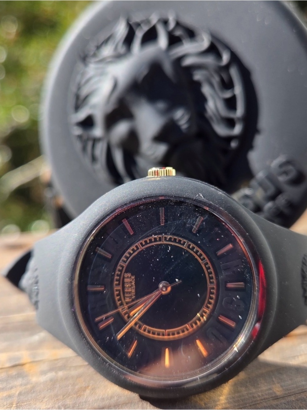 Versace Black Silicone Watch With Lion Case